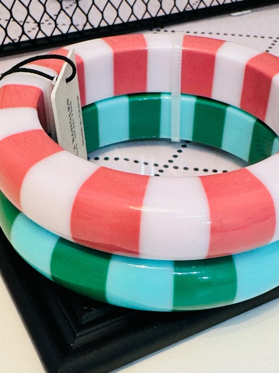 Piper.k Striped Resin Bangle Stack - Pink & Teal - Picture 2 of 4